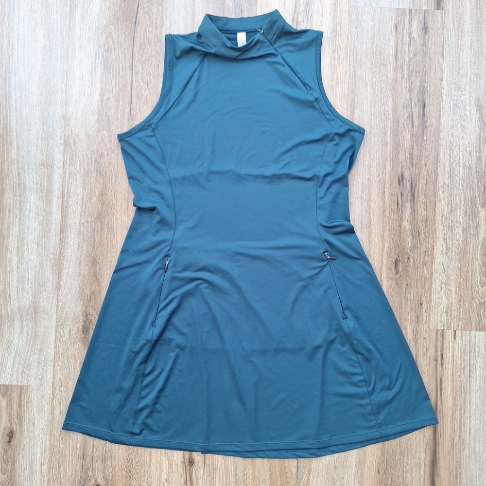 Tee Time Activewear Golf Tennis Dress Teal Sleeveless Mock Neck Zipper Large